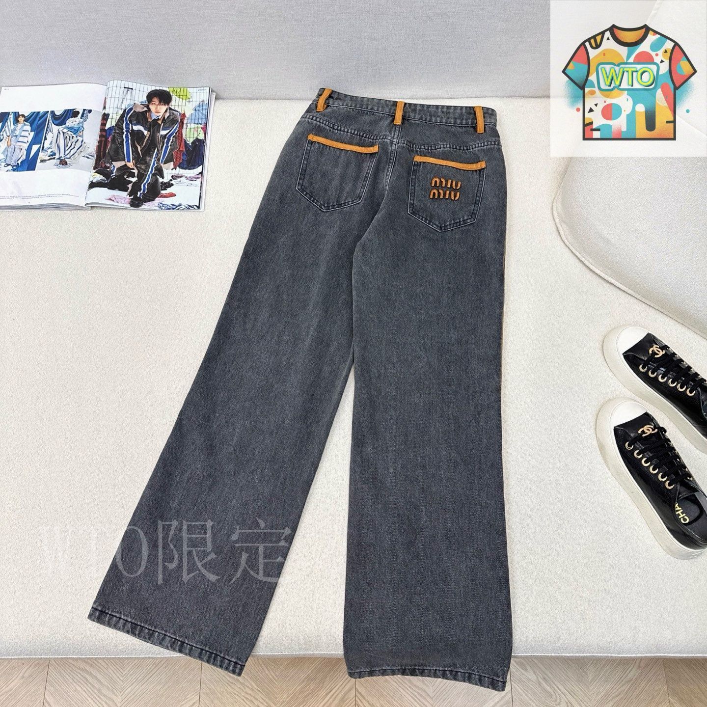ミュウミュウ miumiu ロゴ刺繡 ジーンズ 今日特価】Miu Miu ミュウミュウ logo 刺しゅうデコレーション