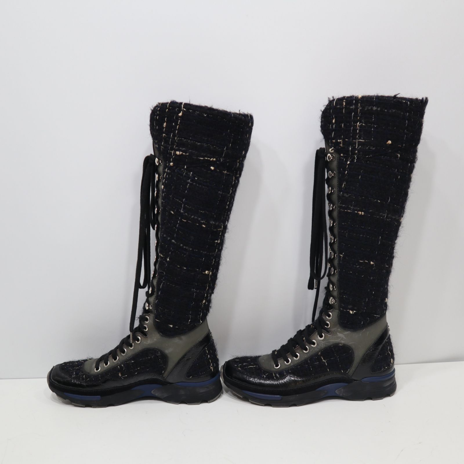 CHANEL シャネル ロングブーツ ツイード T G30443 37 ブラック