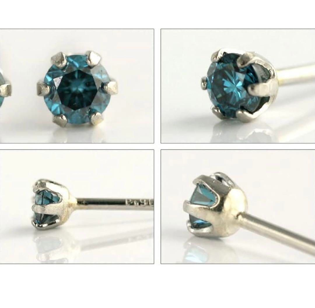 pt900 0.10 ブルーダイヤモンドピアス レディースジュエリーPT900ブルーダイヤモンドピアス一粒 合計 0.10ct