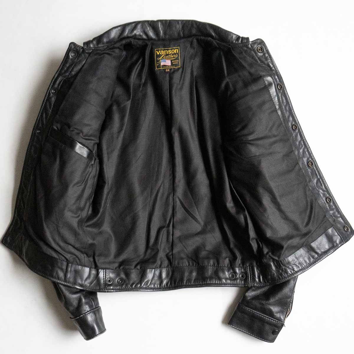 ヴィンテージ VANSON レザージャケット ジャンパー 36 グレー×ブラック 中古・古着通販】VANSON (バンソン) レザージャケット ブラック