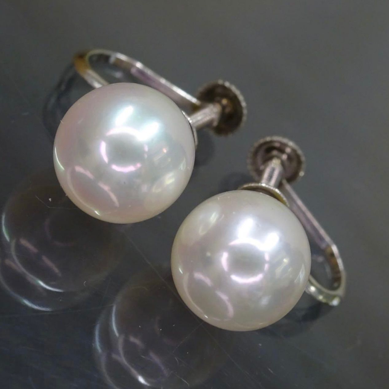 プラチナ pt900 大粒‼︎ 8.3mm 天然あこやパール 本真珠 シンプル デザイン イヤリング 両耳 総重量約3.01g ジュエリー 宝石 貴金属