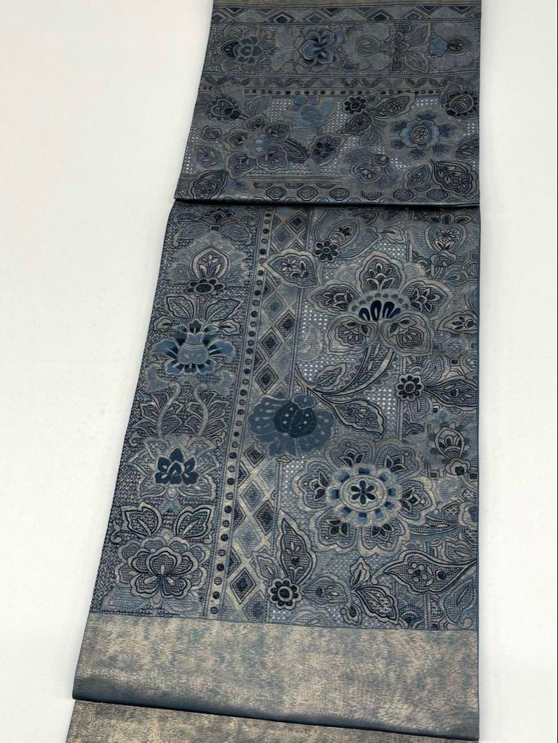 408my5◇総刺繍 汕頭 相良 宝相華向かい鳥 唐花 金糸 六通 袋帯◇美品 408my5◇総刺繍 汕頭 相良 宝相華向かい鳥 唐花 金糸 六通 袋帯◇美品