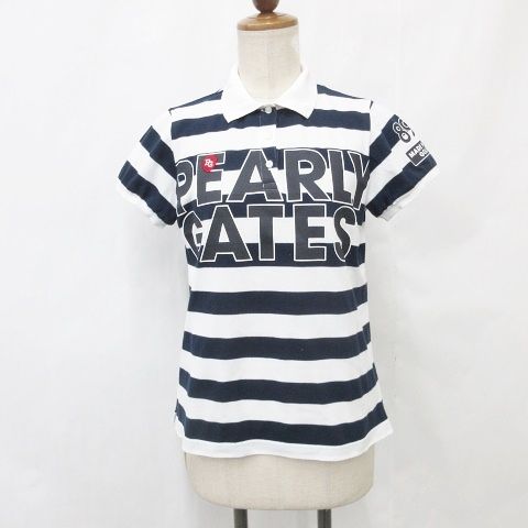 PEARLY GATES パーリーゲイツ　半袖ポロシャツ　ボーダー　白ネイビー1 PEARLY GATES 【超美品】パーリーゲイツ 半袖ポロシャツ 白