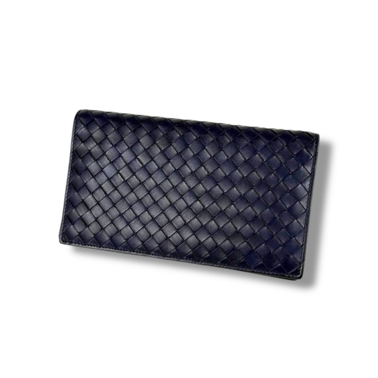 美品❗️BOTTEGA VENETA☆イントレチャート 2つ折り長財布 ネイビー