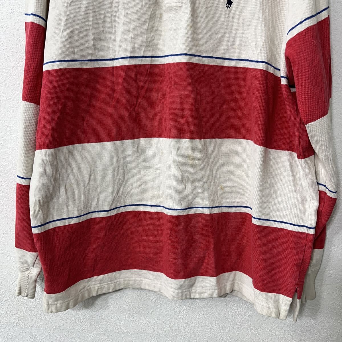 POLO RALPH LAUREN 長袖 ラガーシャツ L ピンク ホワイト ポロ