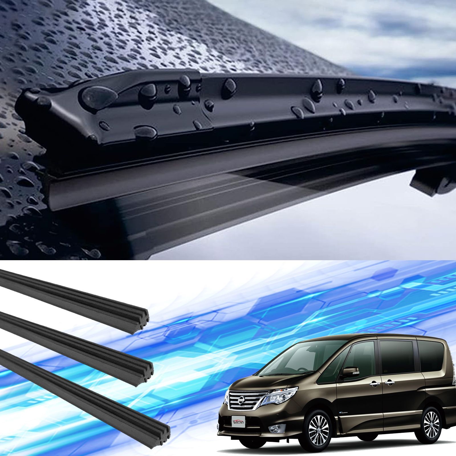 セレナ C26 ワイパー 替えゴム 適合サイズ 純正 運転席 助手席 リア 3本セット トヨタ 交換セット C26 FC26 NC26 FNC26 HC26 HFC2 WeCar