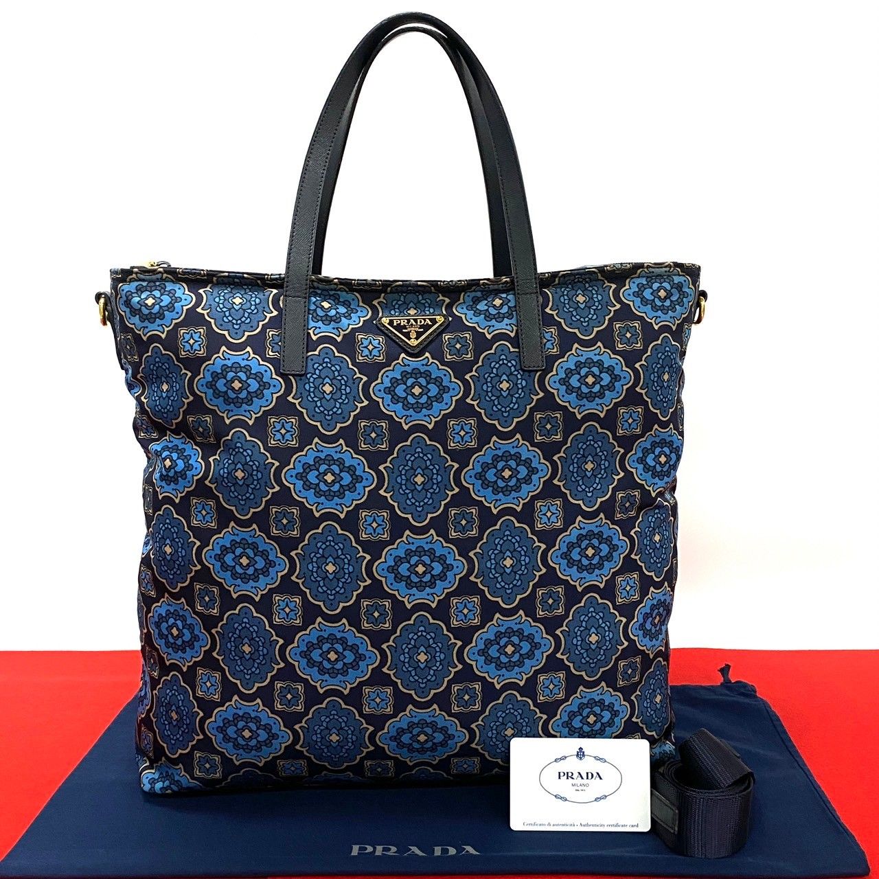 極 美品 希少品 PRADA プラダ 三角ロゴ 金具 花柄 ナイロン 