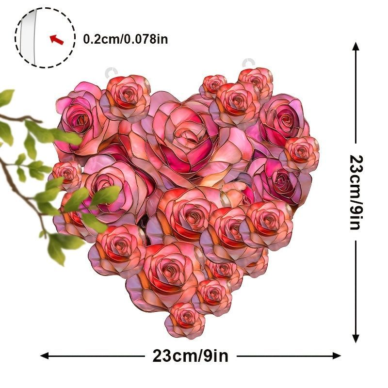 サンキャッチャー プラスチック製 壁飾り バラ 薔薇のハート ステンド