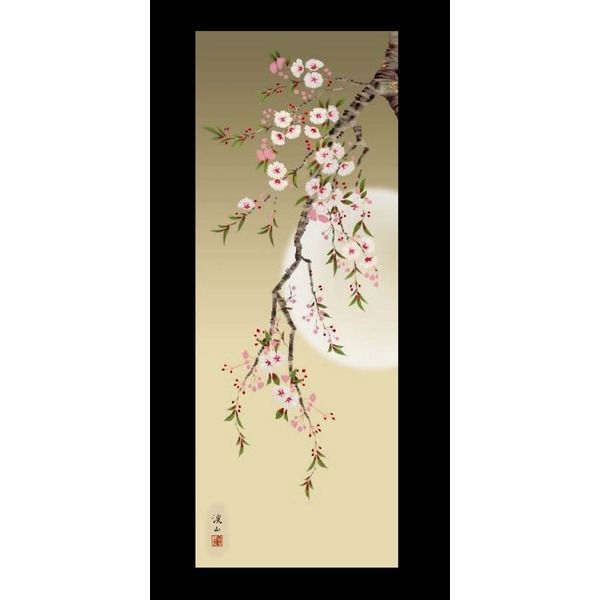 夜桜の掛け軸 月と桜】月に照らされる夜桜掛け軸・満月掛け軸・夜桜掛け軸