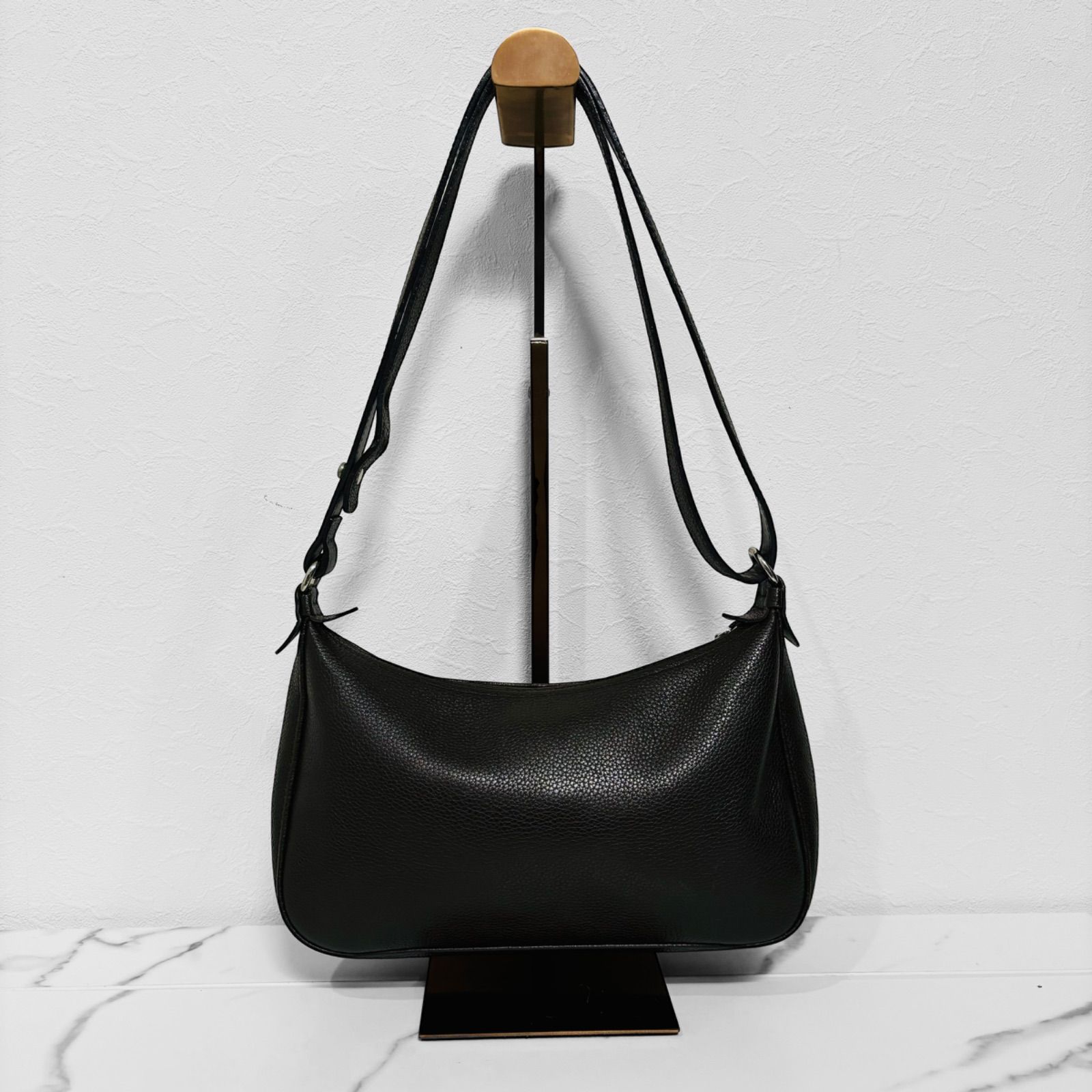 美品　ロンシャン ビジネスバッグ オールレザー 2way ブラック ショルダー ロンシャン ショルダーバッグ 2way オールレザー 斜め掛け ロゴ シボ革