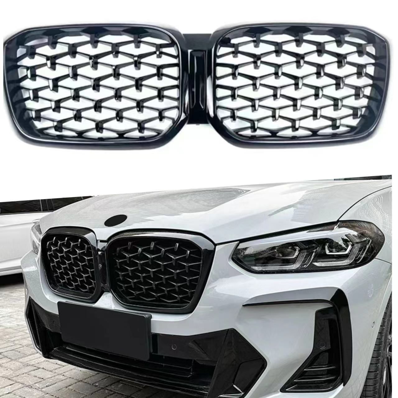 BMW X3 G01 2025-2025対応 メンズ カーアクセサリー 満天星 流星デザイン グリル フロントグリル ABS製 オールブラック 外装カスタムLMQ993
