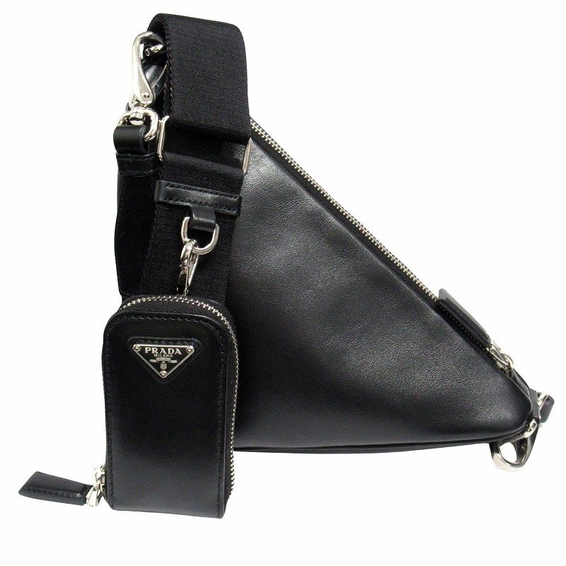 良品 プラダ PRADA トライアングル レザー ショルダーバッグ 