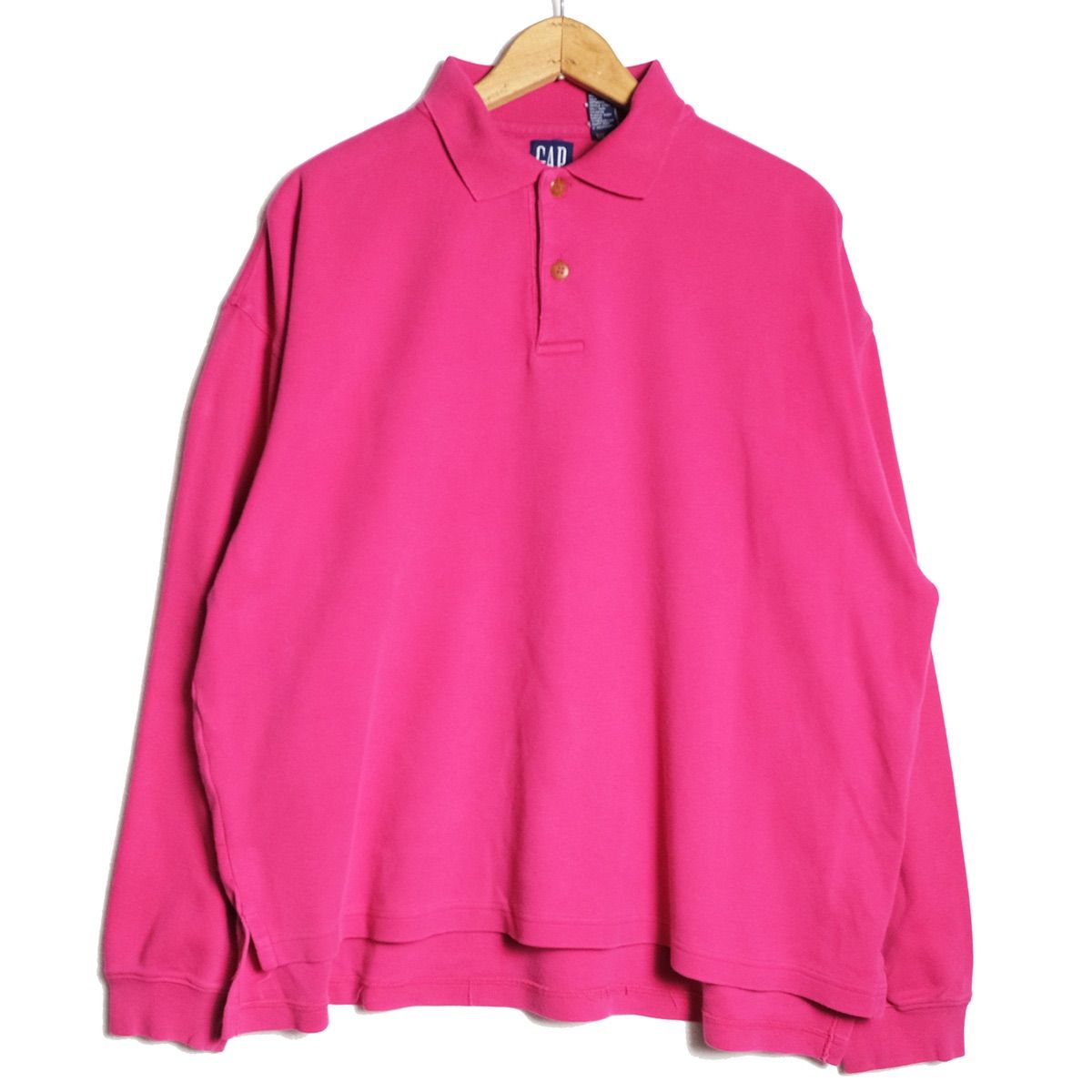 90's ギャップ GAP コットン ポロ スエット シャツ (M) 濃ピンク 無地 ソリッドカラー 襟付き スウェット 90年代 旧タグ オールド 青タグ　アメリカ古着 USED  ビンテージ ヴィンテージ