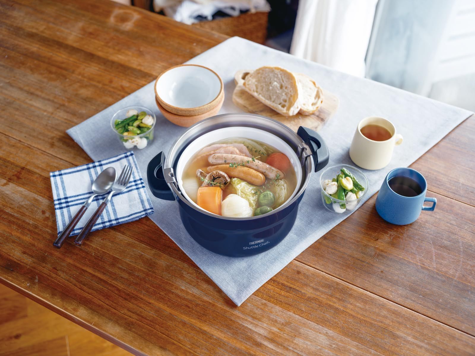 3 5人用 2.8L ネイビー シャトルシェフ セラプロテクトコート 真空保温調理器 KBJ-3002 サーモス NYY