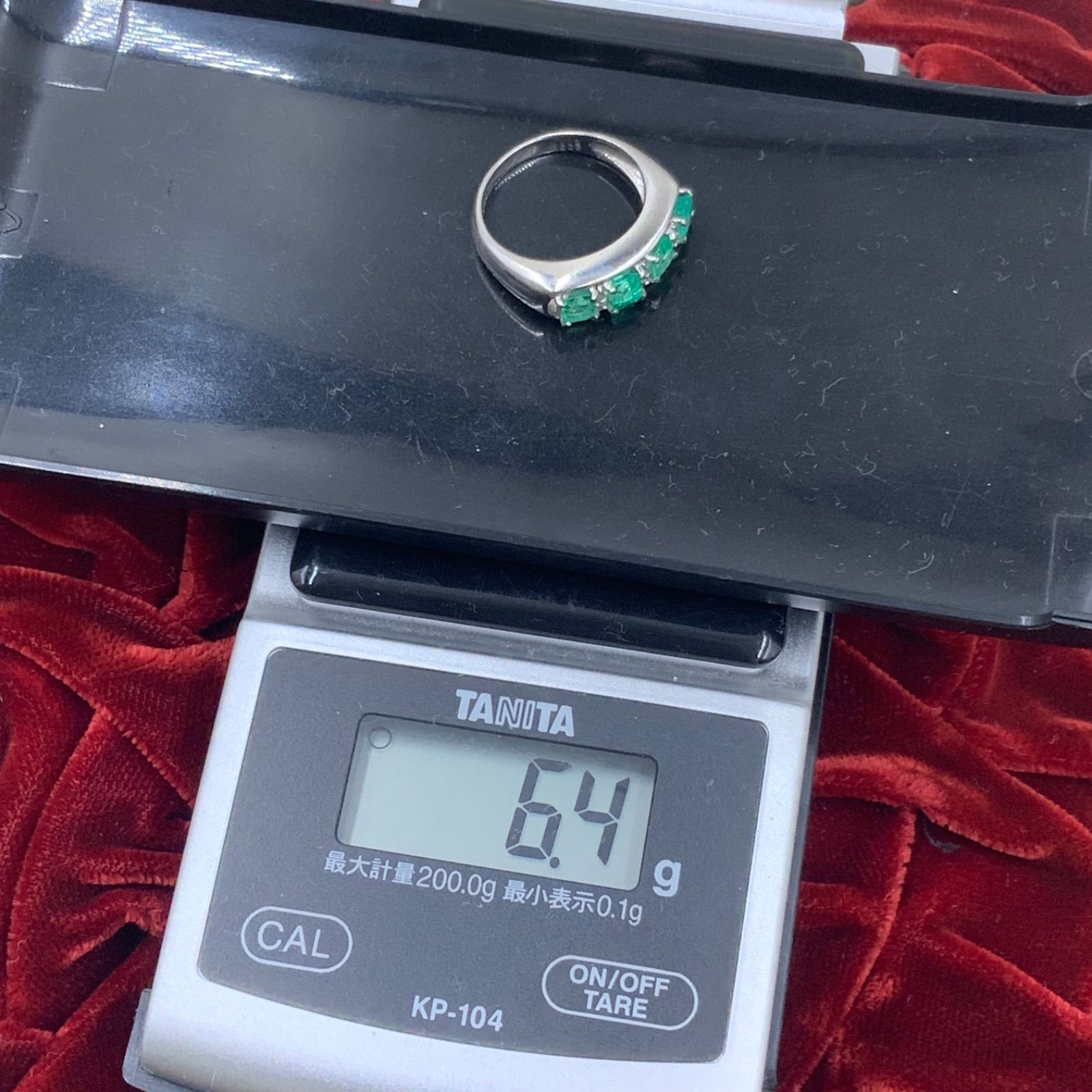 Pt900 エメラルドリング 1.12ct ダイヤ 0.06ct 6.4g 約11.5号