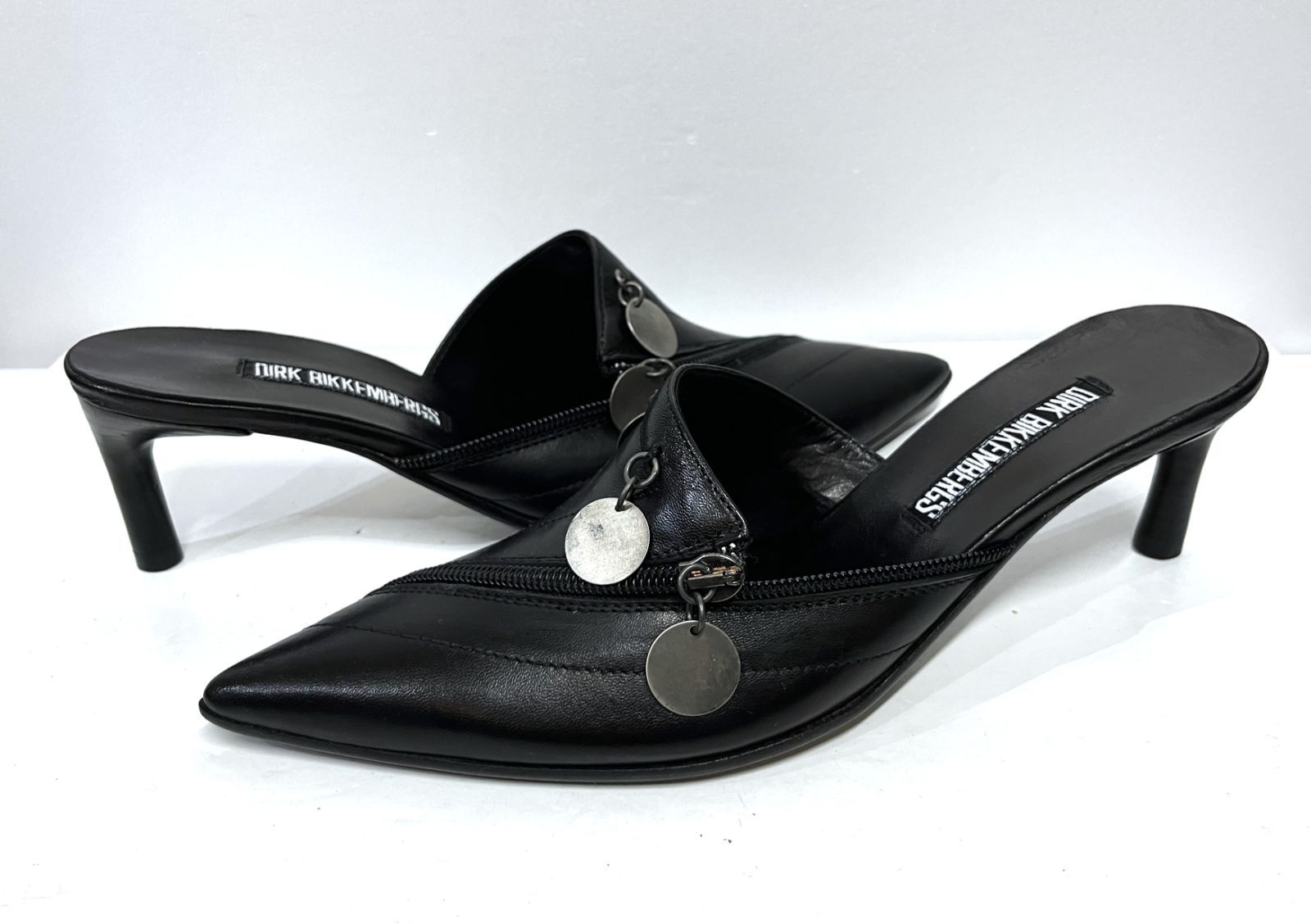 24cm◆ イタリア製 DIRK BIKKEMBERGS｜ダークビッケンバーグ ヒールチップ付き ジップデザイン ミュールサンダル ヒール 靴 KWY