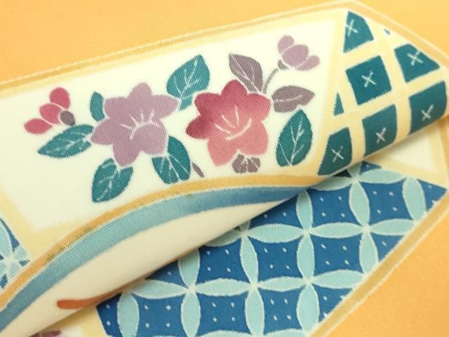 平和屋本店□極上 本加賀友禅作家 押田正義 塩瀬 九寸名古屋帯 花絵皿  