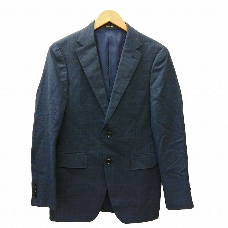 コムサメン COMME CA MEN ウール スーツ チェック セットアップ ネイビー S GY09