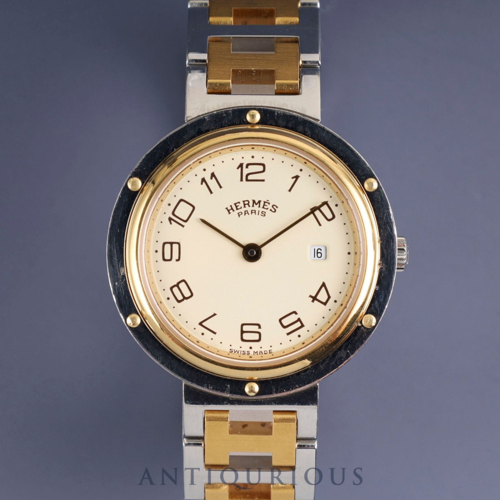 エルメス クリッパー 54.03 クォーツ SS/GP SS/GP アイボリー文字盤  