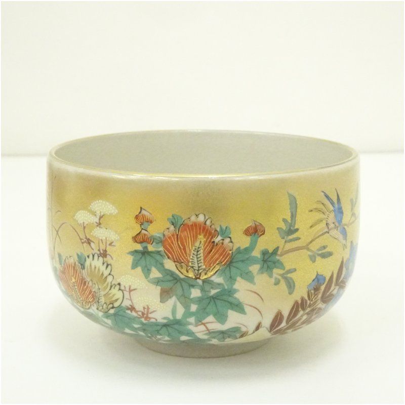 九谷焼 錦山 茶器セット 九谷焼 錦山造 秋草画茶碗（共箱） 茶道 抹茶