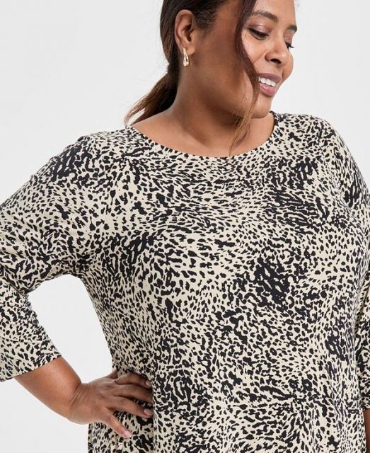 売れ筋商品|||ジェイエムコレクション カットソー トップス レディース Plus Size Printed Scoop-Neck Tunic, Exclusively at Macy's Coffee Cake 送料無料】 ジェイエムコレクション レディース シャツ トップス