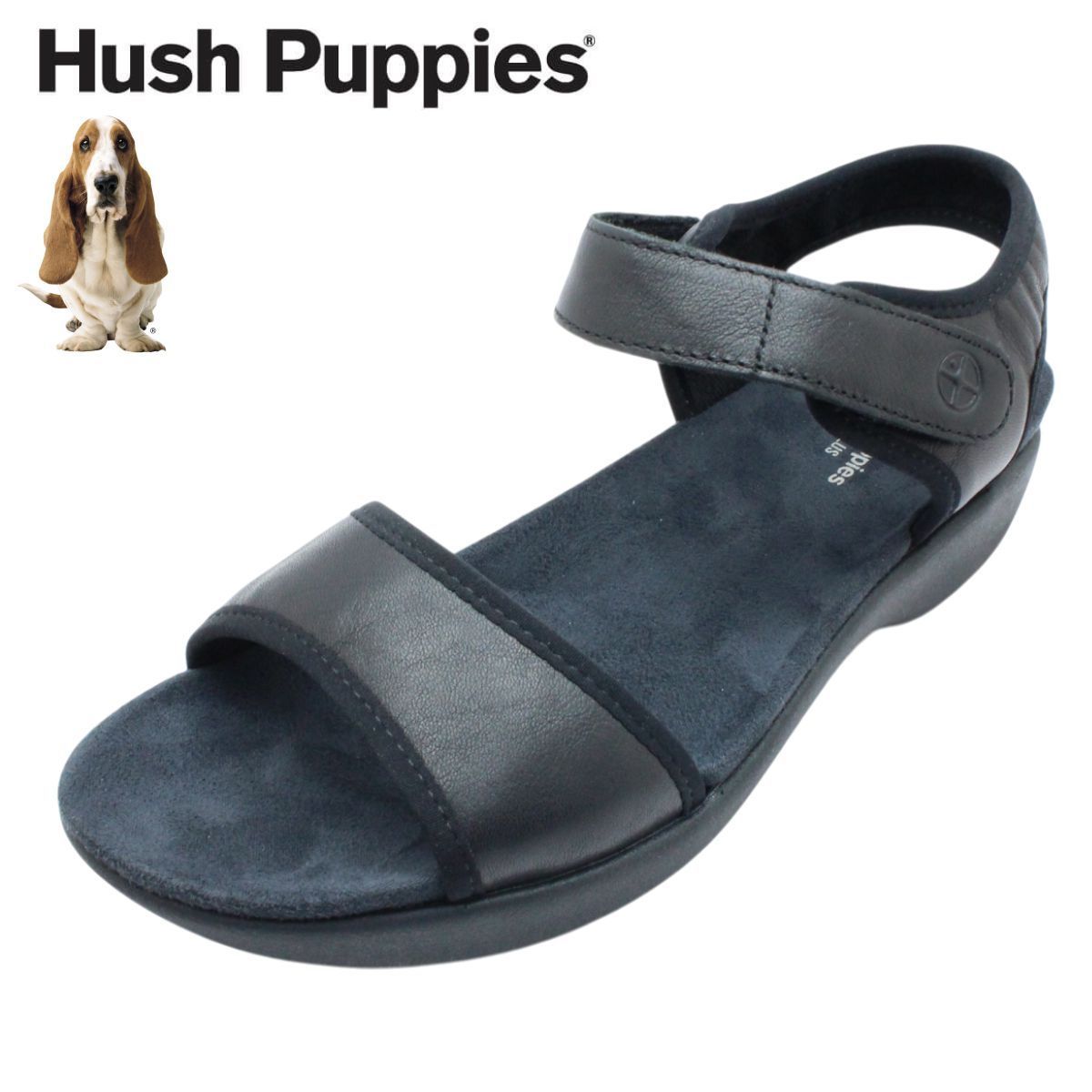 ハッシュパピー レディース コンフォート レザー サンダル オープントゥ ベルクロ 婦人 靴 Hush puppies HPW11096 HW06699007 ブラック