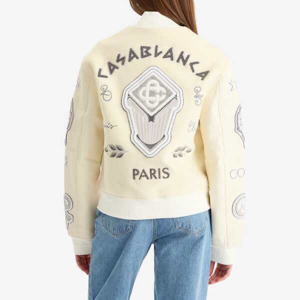 【送料無料】 カサブランカ レディース ジャケット・ブルゾン アウター Casablanca Chenille Embroidered Patchwork Bomber Jacket Off White