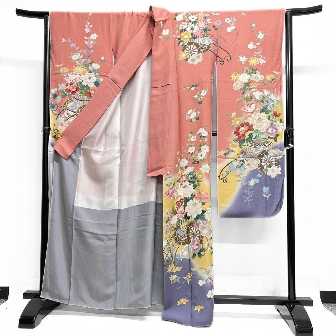 振袖 友禅 花車 牡丹 花模様 成人式 晴れの日 着物 043a p