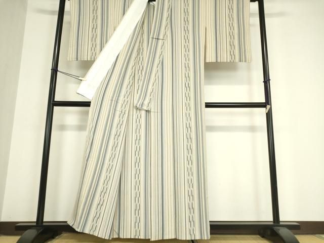 平和屋着物▽本塩沢 単衣 間道 正絹 逸品 DAAV5963az 平和屋着物