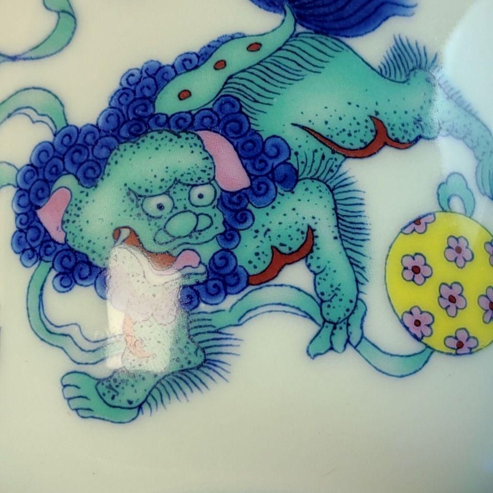 中国茶器 闘彩獅子三才蓋碗 茶器 茶道具 煎茶器 新品未使用