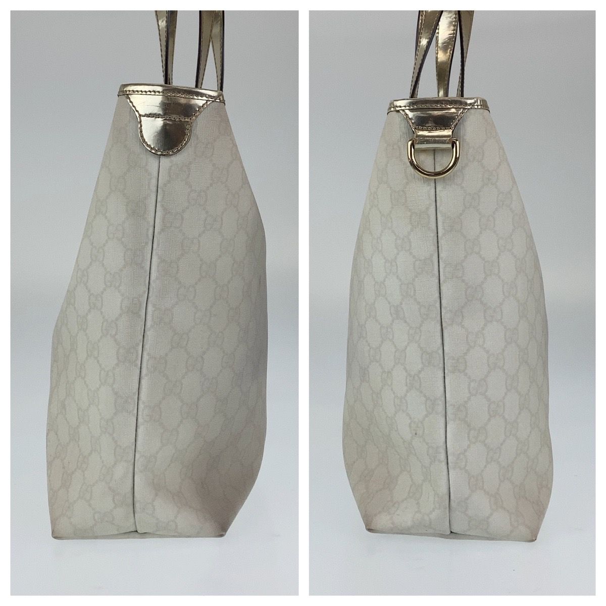 GUCCI グッチ GG柄 アイボリー メタルゴールド PVC /レザー