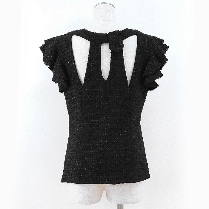 【美品】CHANEL シャネル トップス P38974 ニット ツイード フリル ウール混 サイド ジップ レディース サイズ 40 ブラック 黒 イタリア製 カール・ラガーフェルド期 CHANEL - 【美品】CHANEL シャネル トップス P38974 ニット ツイード
