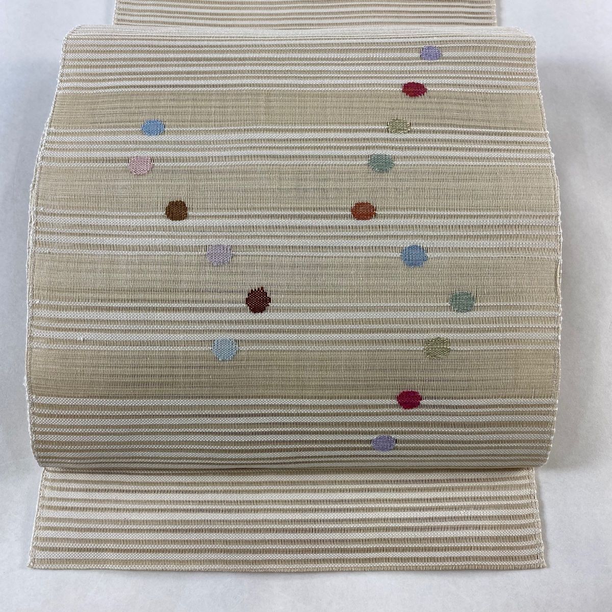 名古屋帯 秀品 夏帯 松葉仕立て 八寸名古屋帯 絽 ドット ベージュ 正絹
