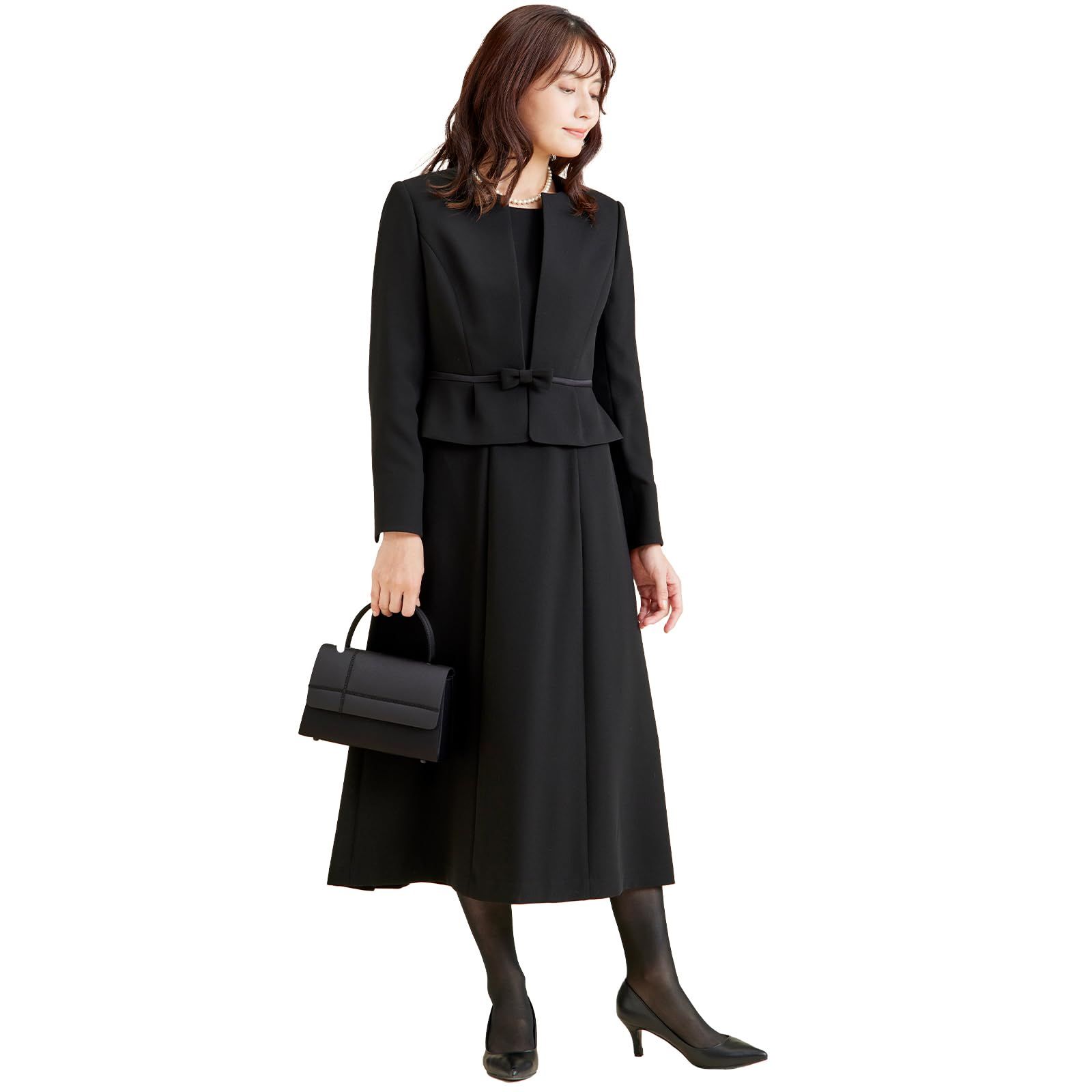 SORITEAL ブラックフォーマル 正礼装ロング丈スカート 喪服 礼服 ワンピーススーツ フォーマルスーツ 喪服 礼服 冠婚葬祭 葬式 法事 レディース 20代 30代 40代 50代 洗える ブラック 11号 110031655