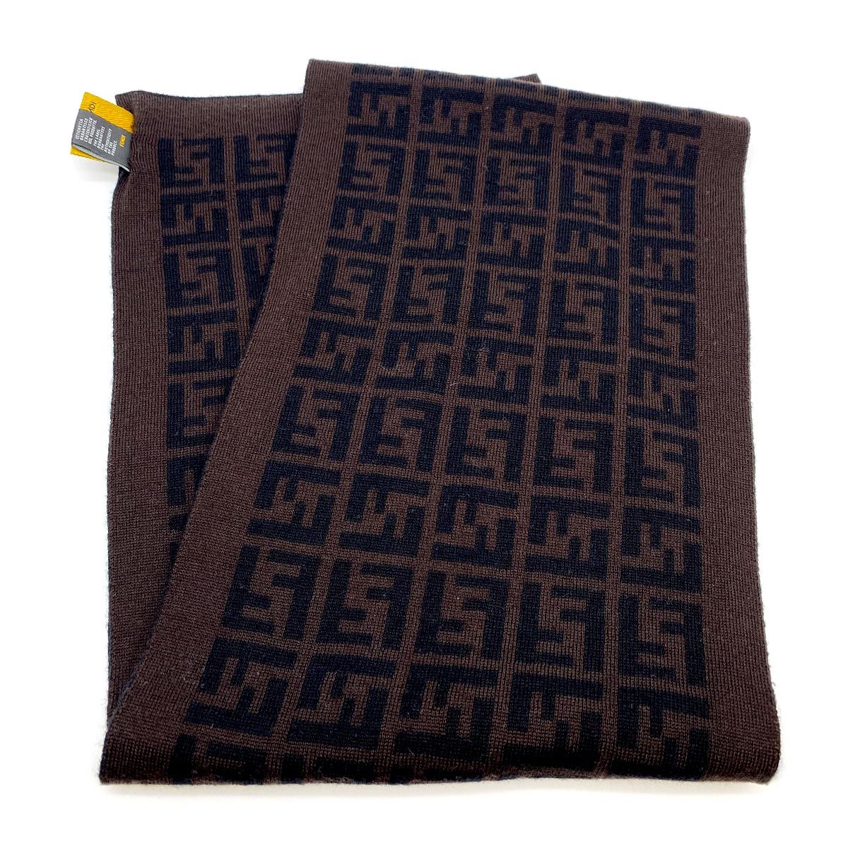 FENDI フェンディ ウールマフラー ズッカ ブラック ダークブラウン