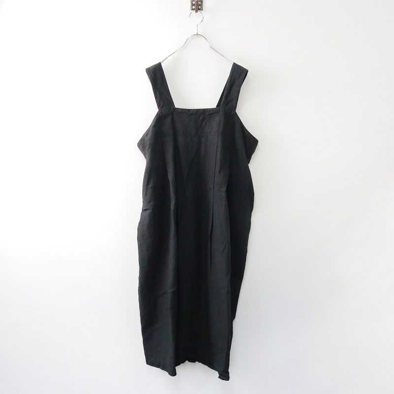 nest robe ブラックリネンボックスリネン吊りワンピース nest robe