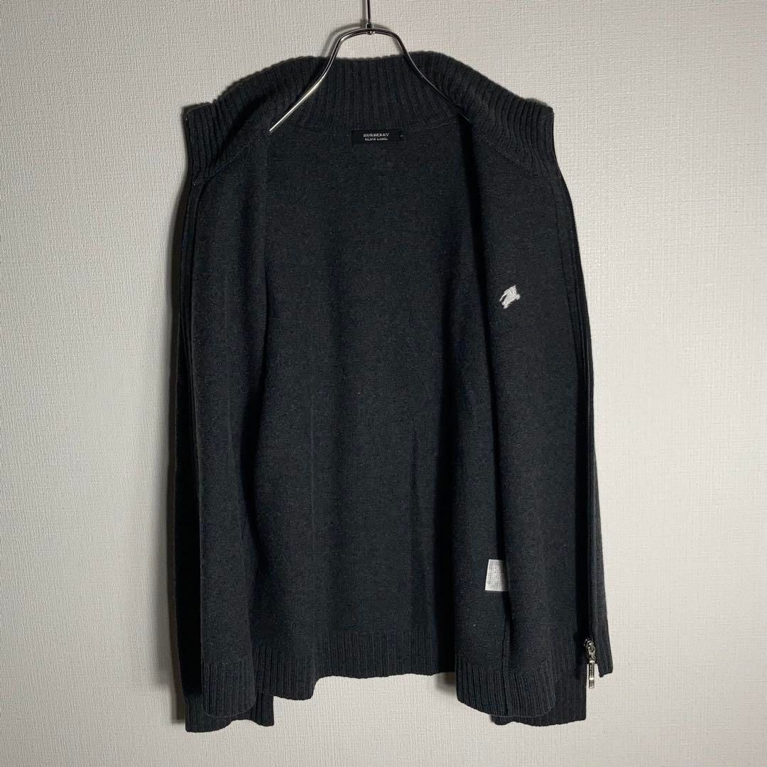 美品 BURBERRY バーバリー ネイビー カシミヤ ウール 極美品】BURBERRY カシミヤ混ウール ジップニット 刺繍ロゴ