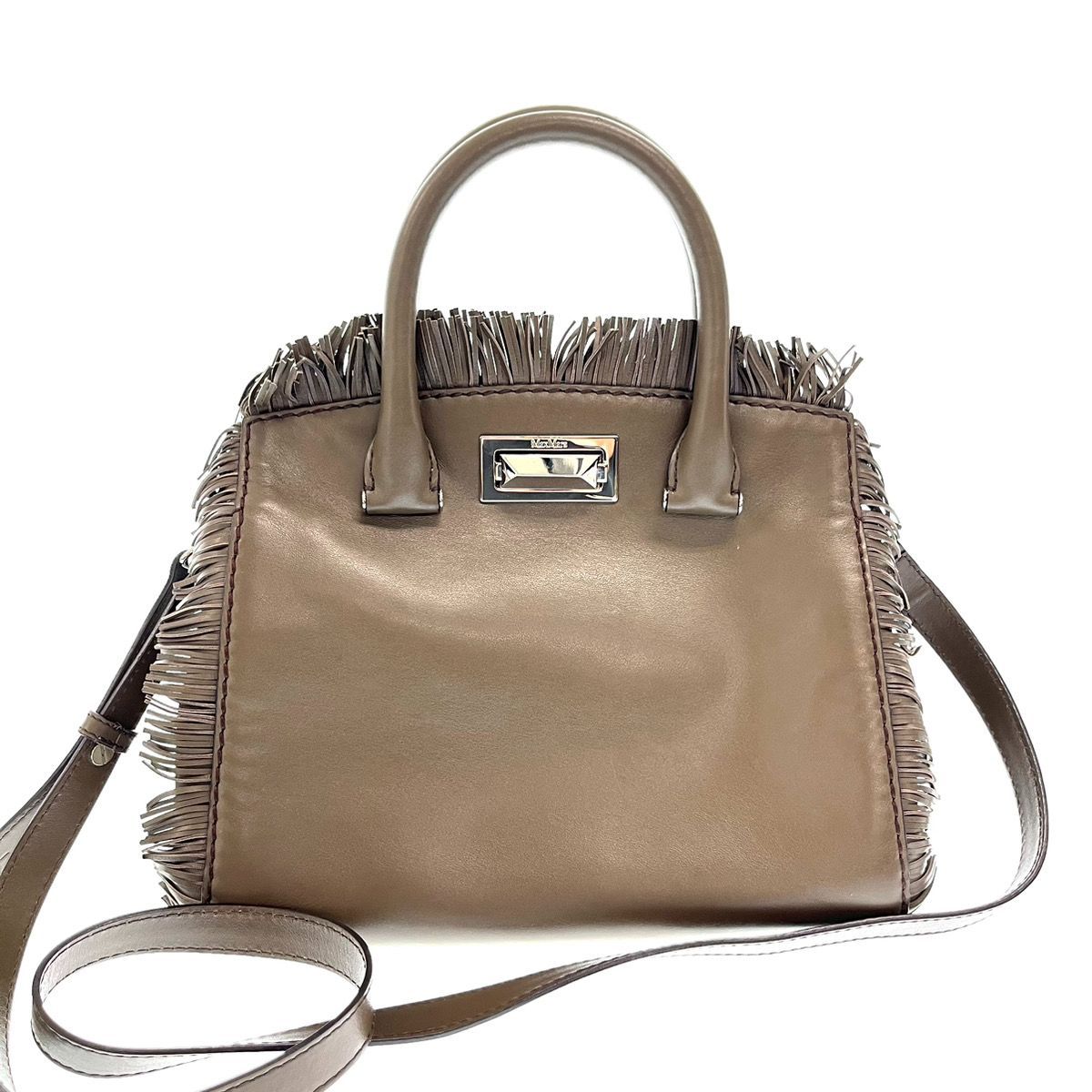 マックスマーラ Max Mara 2WAY フリンジレザーハンドバッグオリーブ 