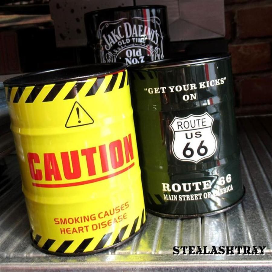 CAUTION 灰皿 蓋付き 缶 卓上 スチール - メルカリ