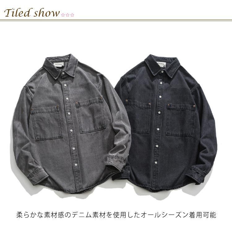 デニムシャツ ブラック メンズ 長袖 アメカジ ワークシャツ