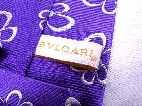 ■新品■未使用■ BVLGARI ブルガリ シルク100% フラワー柄 花柄 ネクタイ ビジネス 紳士 メンズ パープル系 AH7813NZ