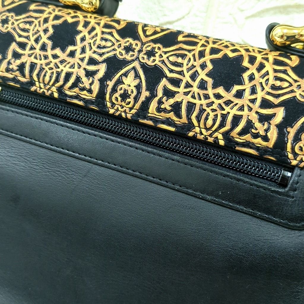 印傳屋 インデンヤ キナート レザー ハンドバッグ ポーチ付き ゴールド  