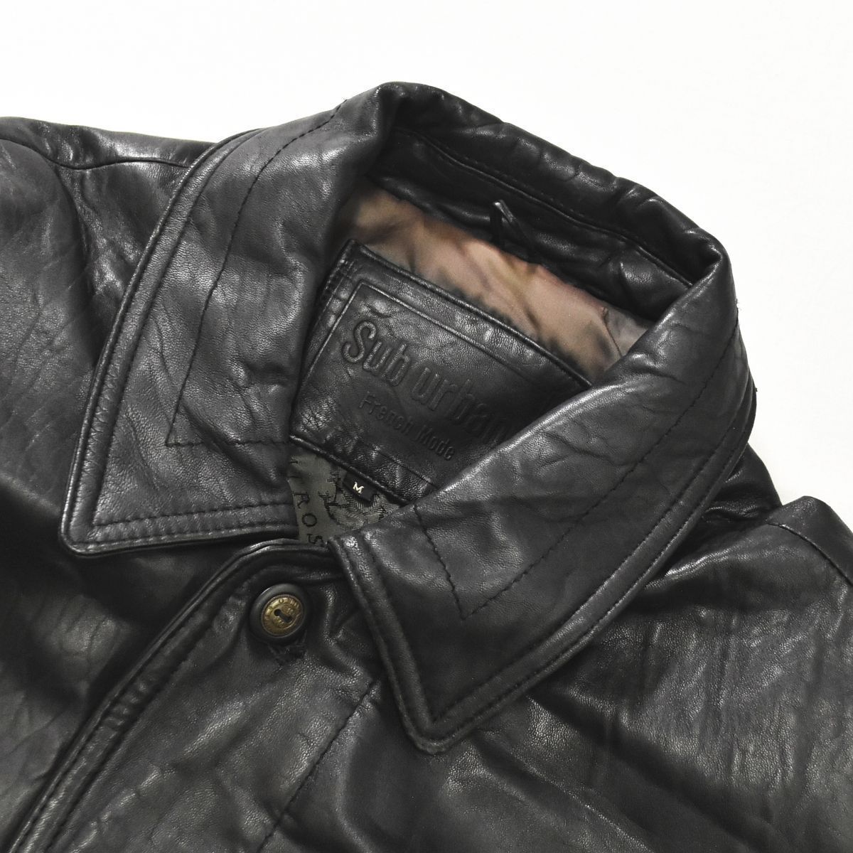 SUB URBAN MEN ライダース ジャケット レザー 中綿 黒 LL サブアーバン 革ジャケット 牛革 黒 L ポケット ８０ｓ シック 無地