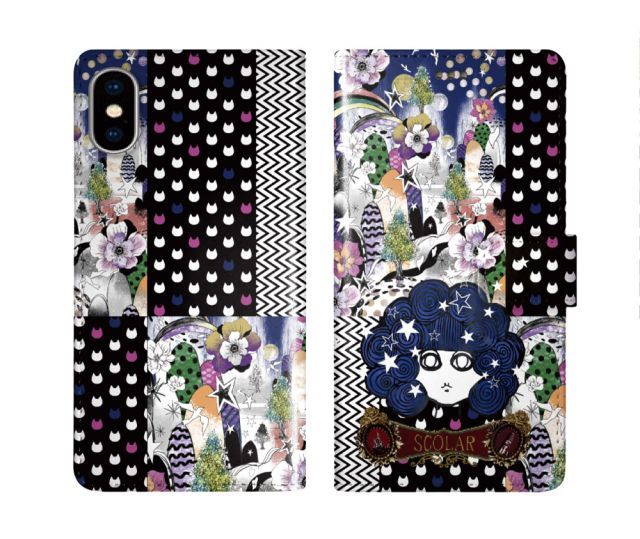 [Galaxy A30 SCV43] iPhone16 ケース スカラー スマホケース 手帳型 iPhone16 Pro ケース アイフォン16 15 14 13 12 11 スマホカバー 全機種対応 手帳 ScoLar ネコドット 星 フラワー スカラコ 切