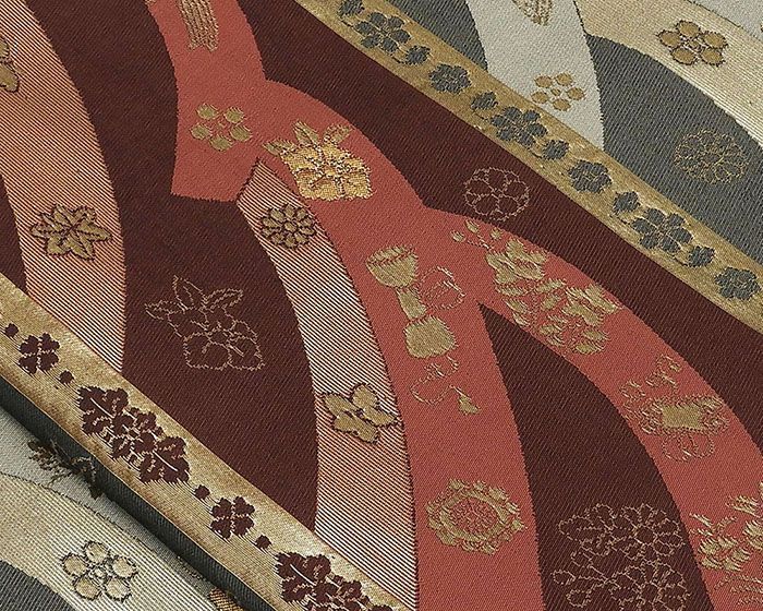 名古屋帯 新品仕立済 正絹 西陣 吉祥四季花幾何模様 名古屋帯 新品