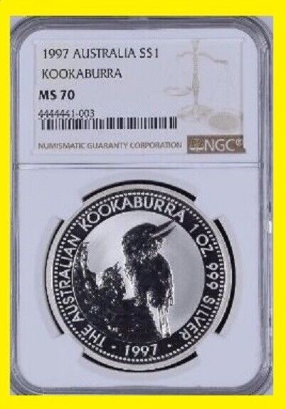 1997 Atralia Kookaburra NGC MS70 1 oz Silver very LOW pop perfect