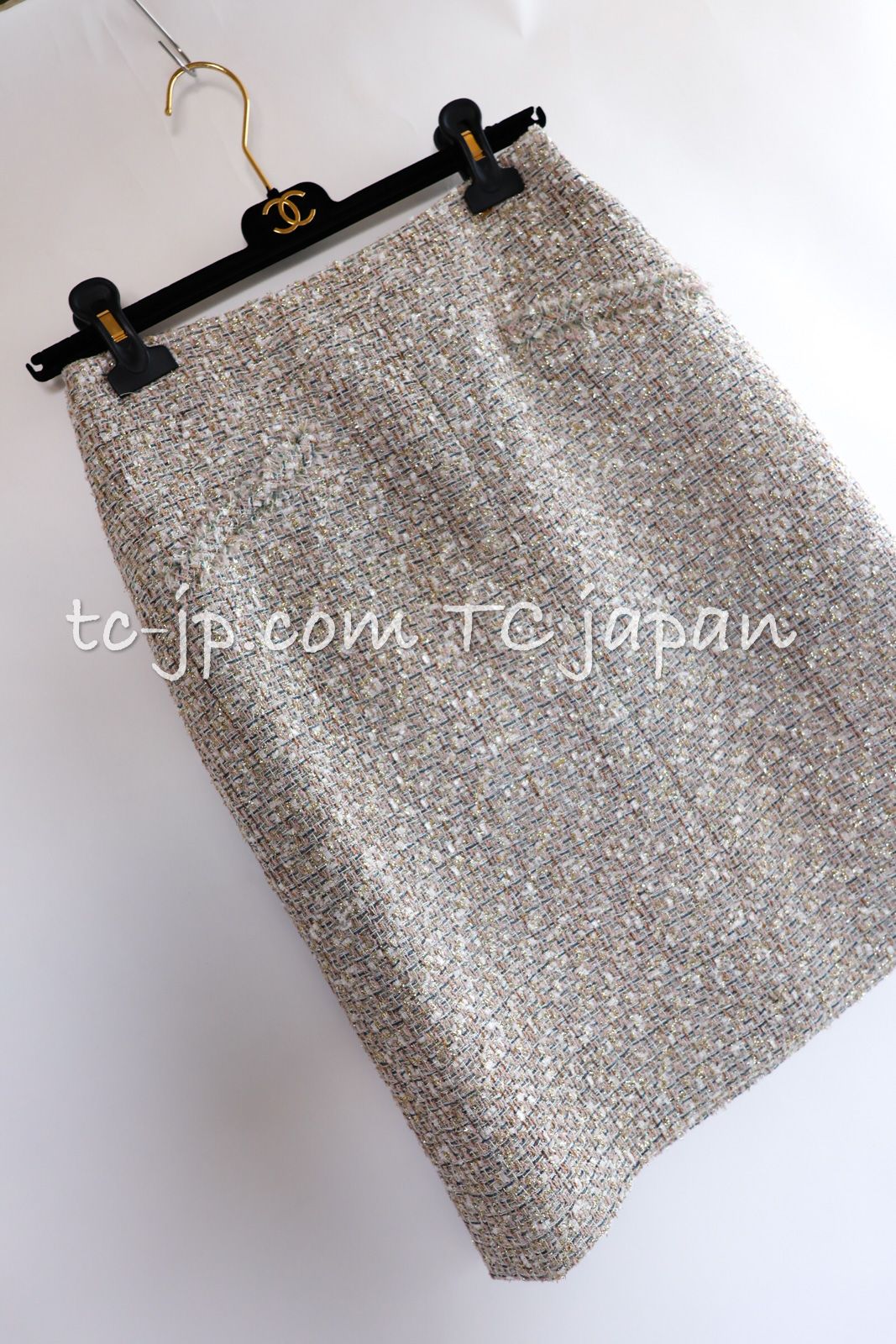 シャネル スカート CHANEL ベージュ メタリック コットン ルサージュ  