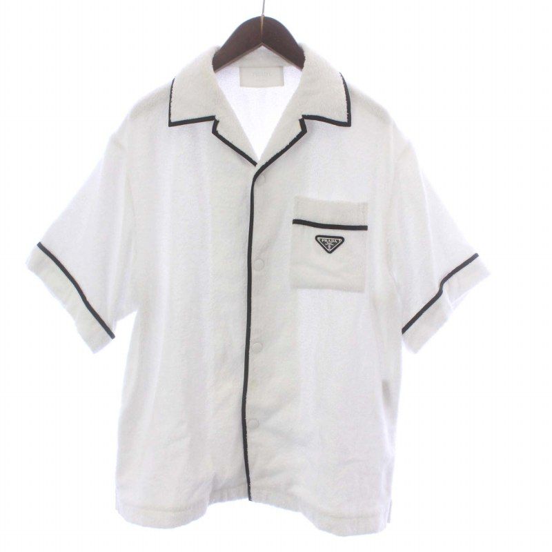 PRADA プラダ SC559 ロゴプレートコットンテリー パイル ボウリング 半袖T Tシャツ 半袖シャツ ブラック レディース【中古】 PRADA - プラダ PRADA ロゴプレートコットンテリー SC559 パイル