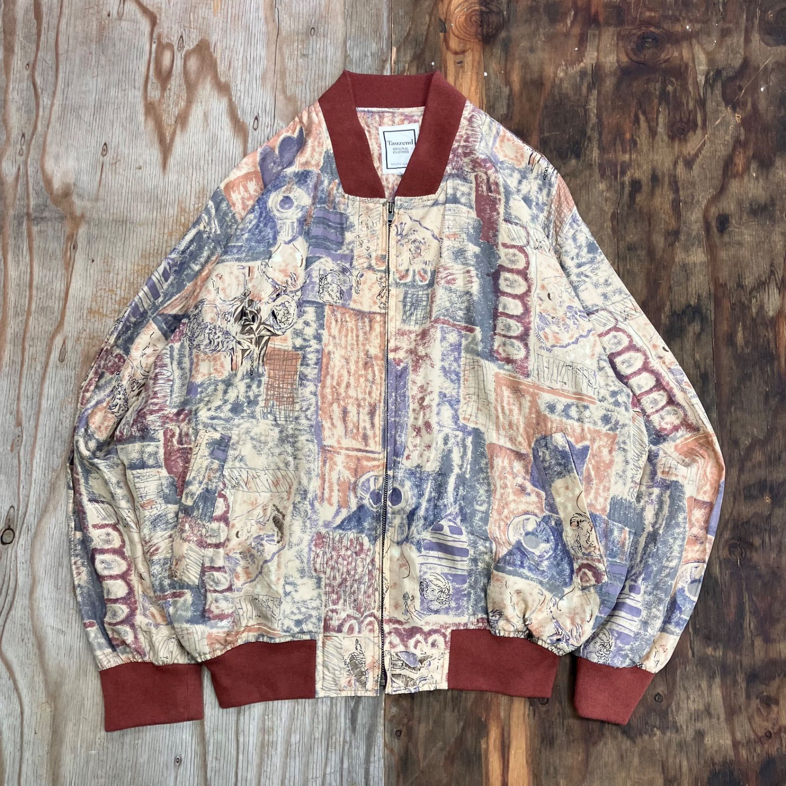 Tauzend タウゼント 総柄 シルク ブルゾン ノーカラー ジャケット 