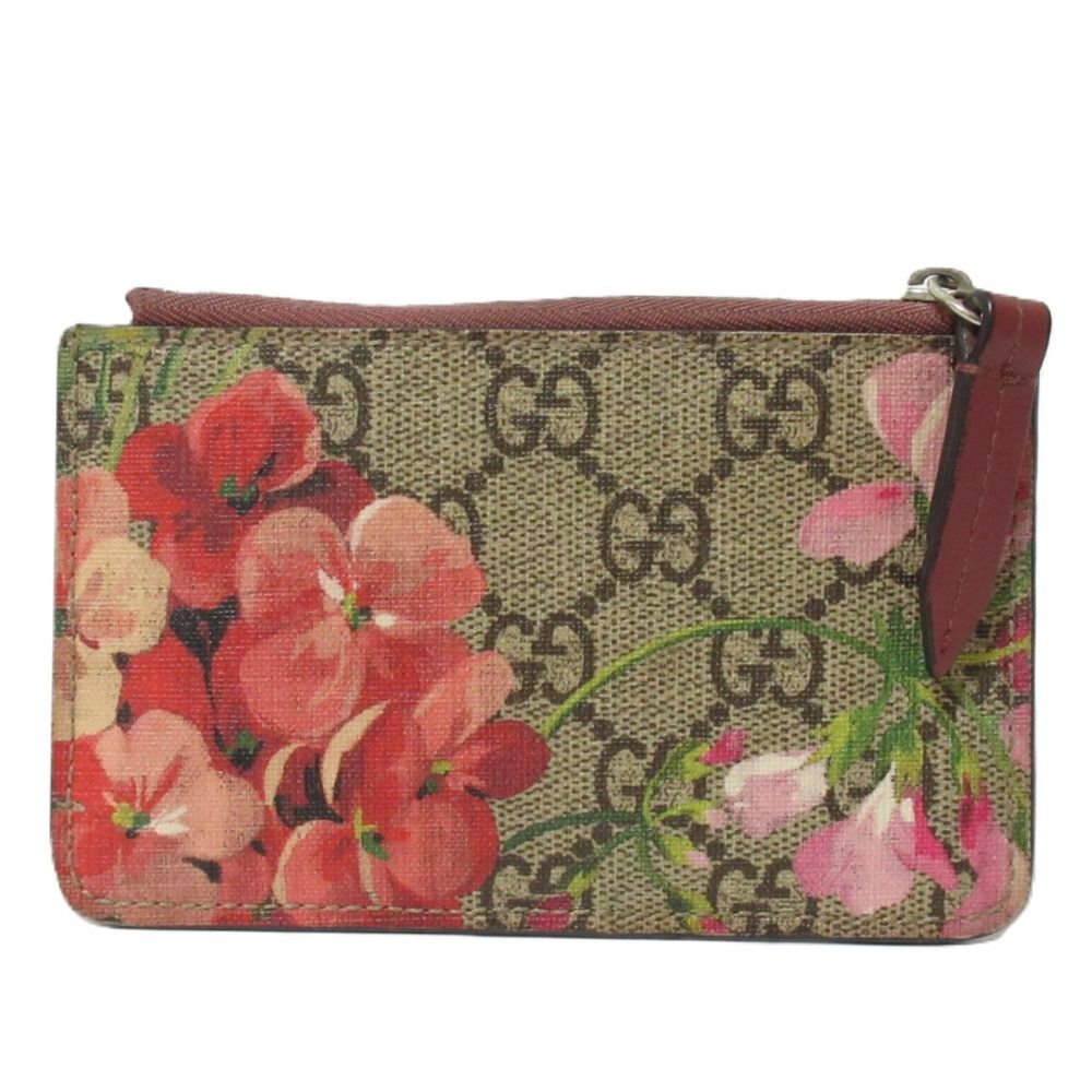 GUCCI グッチ GGブルームス フローラル マチなし キーリング付き コインケース 421311 ピンク ベージュ レディース 古着